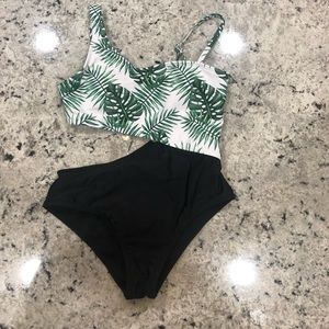 Palm design Girls size 12 bathing suit with slits